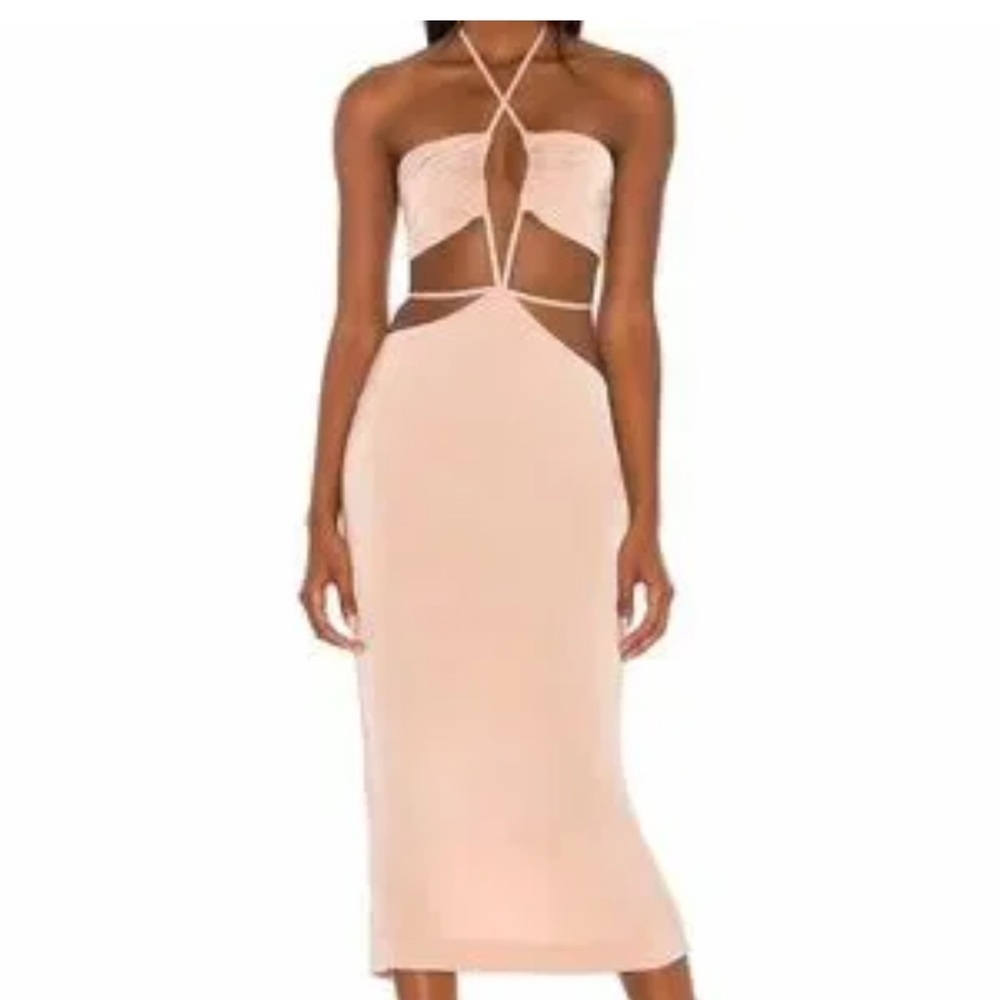 h:ours Tan Pink Halter Bodycon Dress Cocktail